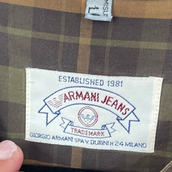 Armani Jeans Womens Oversized Plaid Button Down Shirt L Brown Cotton - Picture 4 of 8